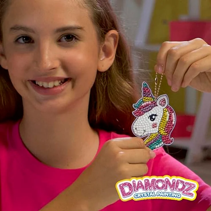 CRAZE DIAMONDZ Keychains Set Unicorn - DIY Diamond Painting Schlüsselanhänger Bastelset, Diamant Malerei Kinder 5x Schablonen & Zubehör – Bild 5