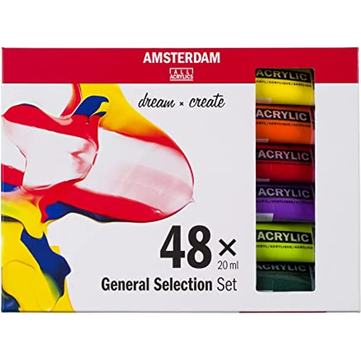 Amsterdam Standard Series Acrylfarben Set für Einsteiger, 48 x 20 ml Tuben, Basis Farbauswahl mit seidenmattem Finish – Bild 1