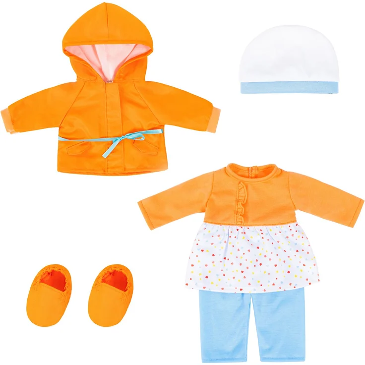 Bayer Puppenkleidung Kleid/Hose orange (Set, 5-tlg) - Fröhlicher Farbmix, leichtes Anziehen – Bild 1