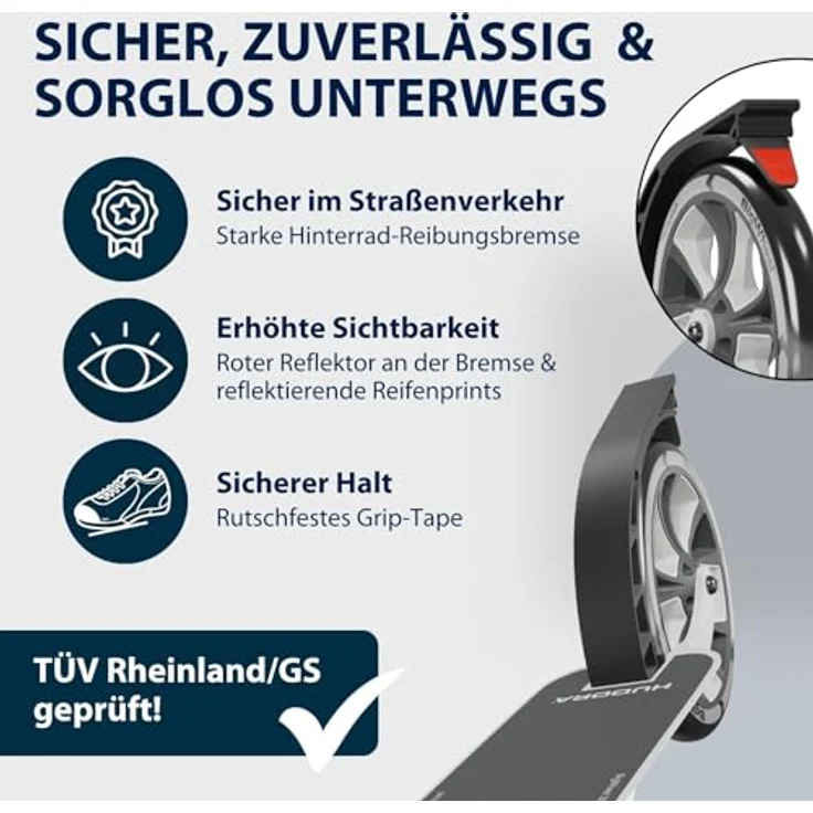 Hudora Scooter Big Wheel 205 Advanced, faltbarer Tretroller mit 205 mm Rädern, höhenverstellbar und bis 100 kg belastbar, ash – Bild 6