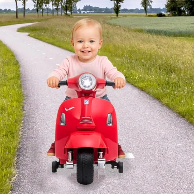 JAMARA Ride-on Vespa Mini rot, Elektrofahrzeug für Kinder mit 8,4V Lithium-Ionen Akku und LED Scheinwerfer – Bild 2