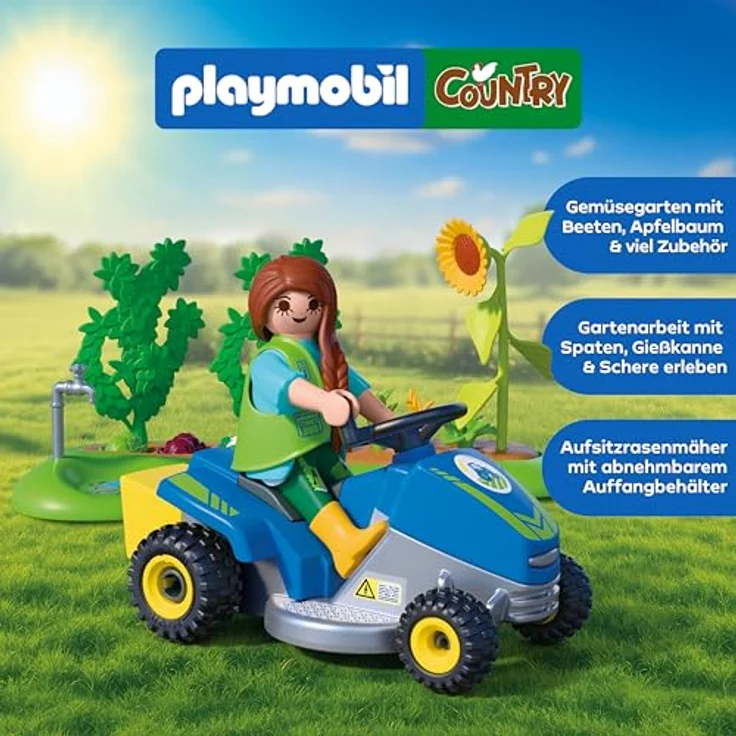 Playmobil Idyllic Vegetable Garden, Spielset mit Apfelbaum, Rasenmäher und Gemüsefiguren, Modell 72165 – Bild 3