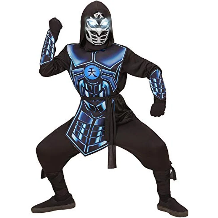"CYBER NINJA" (hooded coat, tabard, belt, arm guards, mask with flashing light eyes & 3 robot voice sounds) (3 x AAA batteries included) - (164 cm / 14-16 Years) – Bild 3