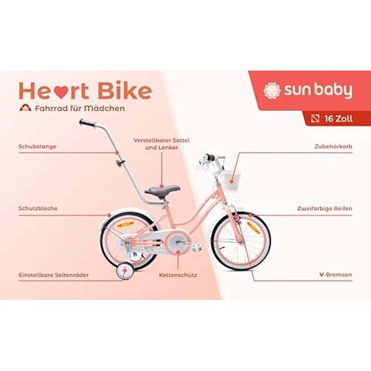 Sun Baby Bike for girls 16 inch heart bike apricot – Bild 10