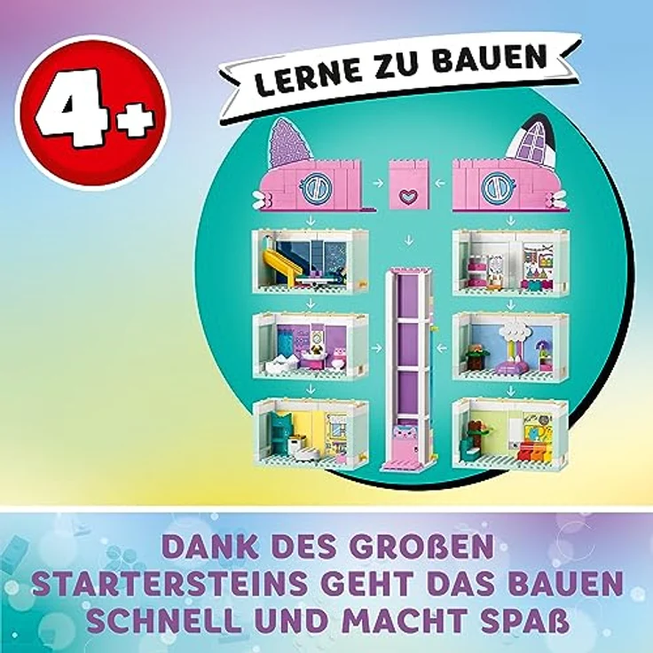 LEGO 10788 Gabby's Dollhouse Spielzeug-Set, 8 Zimmer & 4 Etagen Gabbys Puppenhaus Spielzeug mit Gabby, Pandi, Meerkatz, Kuchi Figuren und Zubehör, Geschenk für Mädchen ab 4 Jahren, Jungen und Kinder – Bild 4