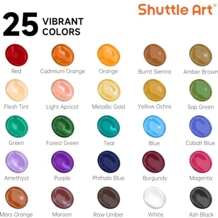 Shuttle Art Acrylfarben-Set 25 Vintage-Farben, reich pigmentiert, 60 ml Flaschen, geeignet für Leinwand, Holz, Keramik, ungiftig und wasserfest – Bild 3