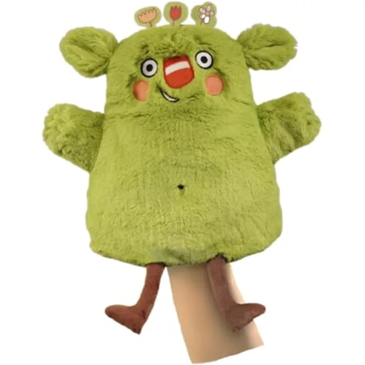 Bauer Spielwaren Das kleine WIR Handpuppe Kuscheltier, 20 cm, super kuscheliges grünes Fell, Stofftier für Kinder und Erwachsene