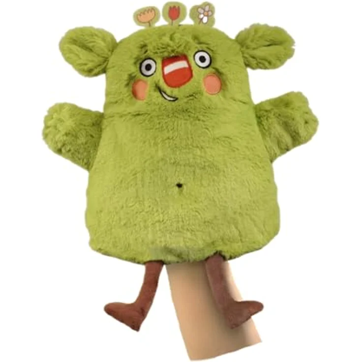 Bauer Spielwaren Das kleine WIR Handpuppe Kuscheltier, 20 cm, super kuscheliges grünes Fell, Stofftier für Kinder und Erwachsene – Bild 1