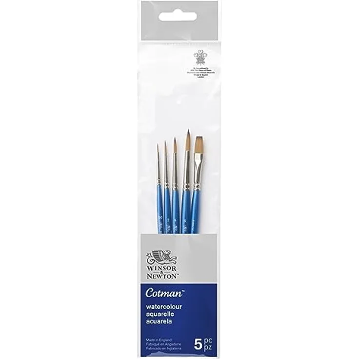 Winsor & Newton 5390609 Cotman Aquarell Synthetikhaar 5 Pinsel im Set - 4 Rundpinsel Nr. 00, 2, 4, 6 1 Ein-Strichpinsel 6mm