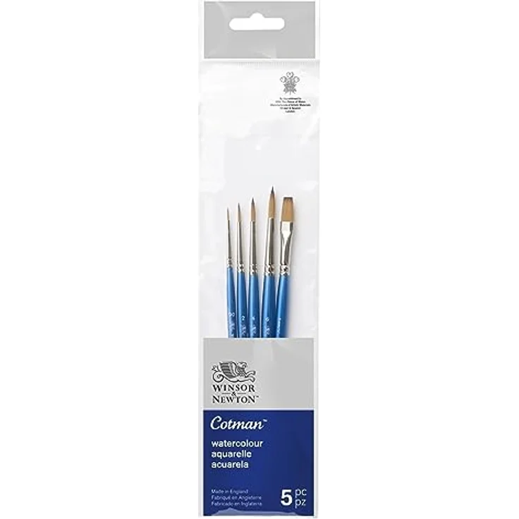 Winsor & Newton 5390609 Cotman Aquarell Synthetikhaar 5 Pinsel im Set - 4 Rundpinsel Nr. 00, 2, 4, 6 1 Ein-Strichpinsel 6mm