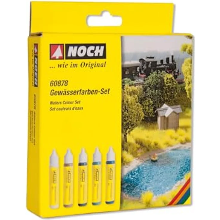 NOCH Gewässerfarben-Set, 5 streichfertige Farben à 30 ml, inkl. dunkelblau und ultramarinblau für realistische Gewässergestaltung im Modellbau – Bild 1