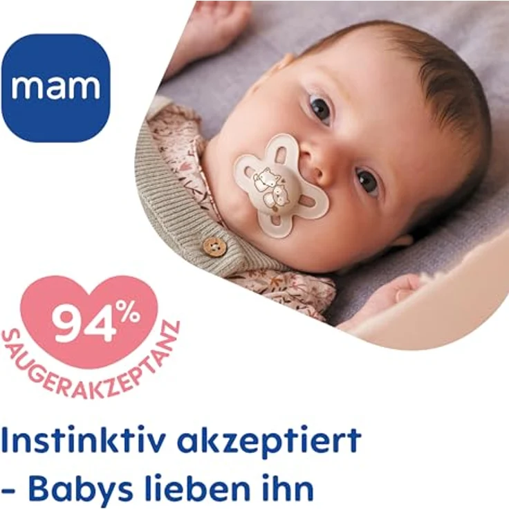 MAM Start Pure Schnuller im 2er-Set, Baby Schnuller speziell für Früh- und Neugeborene, aus nachhaltigem & bio-erneuerbarem Material, mit Schnullerbox, 0-2 Monate, Schnecke/Fuchs – Bild 4