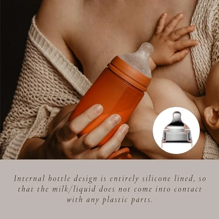 Suavinex Babyflasche mit Silikonflasche SX Pro, Anti-Colic Ventil, mittlere Durchflussmenge (M), Benzinfarben – Bild 4