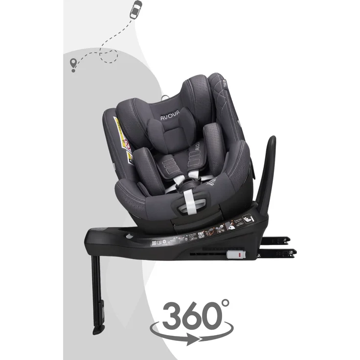 AVOVA Alera 1 Reboard Kindersitz, 360° drehbar, i-Size ECE R129, 40–105 cm, komfortabel und sicher, Polar Grey - Silver