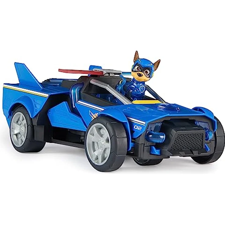 Spin Master Paw Patrol Deluxe Raketen-Fahrzeug mit Chase Figur, Film-inspiriertes Spielzeugauto mit spannender Fahrzeugverwandlung und Musik, blau – Bild 3