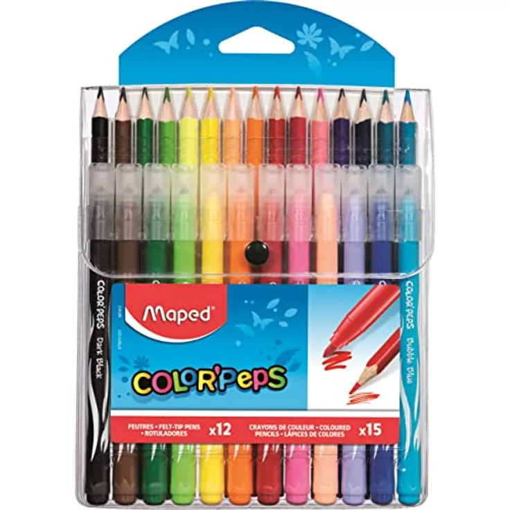 Maped M897412 - Kombipack Color Peps Jungle, 12 Filzstifte, 15 Buntstifte, mit weicher, bruchfester Mine