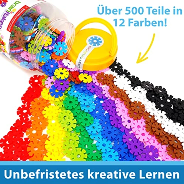 Brain Flakes 500er-Set, Ineinandergreifendes Kunststoff-Scheibenspielzeug für kreatives Bauen, Mint, ab 3 Jahren, ungiftig, inkl. Ideenheft und Online-Ressourcen – Bild 3