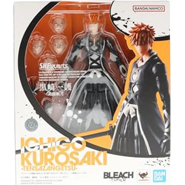 Bandai Bleach - Ichigo Kurosaki TensaZangetsu S.H.Figuart, bewegliche Sammelfigur im Bankai-Modus, 15 cm groß, inkl. 4 Gesichtsausdrücke und 3 Handpaare – Bild 2