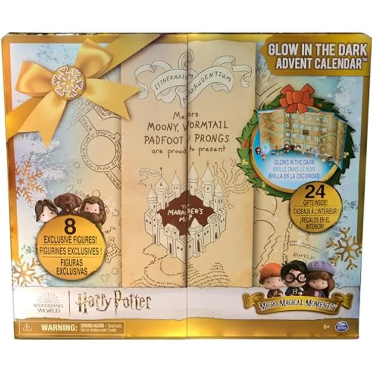 Wizarding World Harry Potter "Die Karte des Rumtreibers" Adventskalender 2024 mit glow-in-the-dark-Effekt, 8 exklusiven Figuren & weiteren Überraschungen, Fanartikel