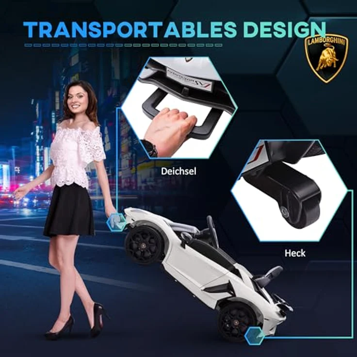 HOMCOM Elektro-Kinderauto Elektroauto mit MP3-Player, Leistungsanzeige, bis 30 kg, für 3-5 Jahre, 3-5 km/h, Weiß – Bild 4