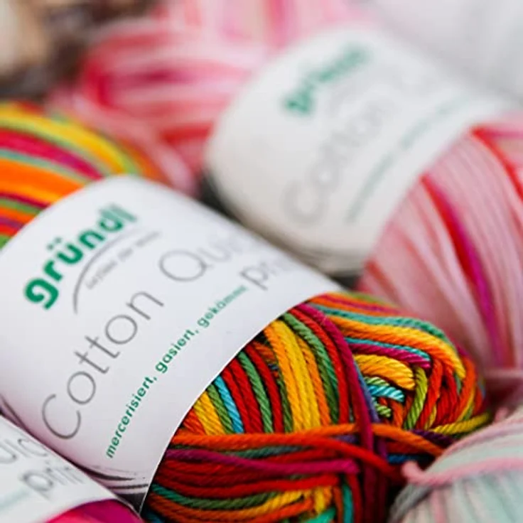 Gründl Cotton Quick Print Strickgarn / Häkelgarn (farbenfrohes Garn aus 100% Baumwolle, OEKO-TEX zertifiziert, 50 g / 125 m, Nadelstärke: 3 - 4, 1 x 50 g), Schwarz-grau Multicolor – Bild 4