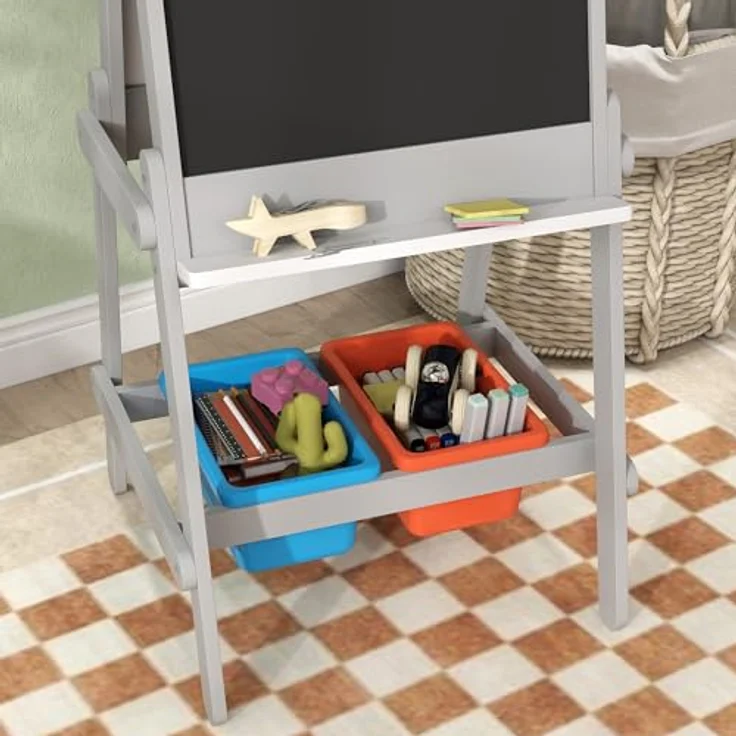AIYAPLAY 3-in-1 Tafel, doppelseitige Kinder Staffelei mit Aufbewahrungsboxen, grau, für Kinder 3-8 Jahre – Bild 8