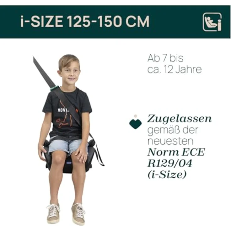 Chicco Quasar Fix I-Size, Kindersitzerhöhung für Kinder von 125 bis 150 cm, mit Isofix-Konnektoren und Gurtführung – Bild 2