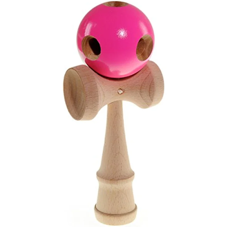 Ganzoo Kendama Magenta Beginner, traditionelles japanisches Geschicklichkeitsspiel aus Buchen-Holz, 16 cm, mit Holzkugel, Nylon-Schnur und 3 Fangtassen – Bild 4