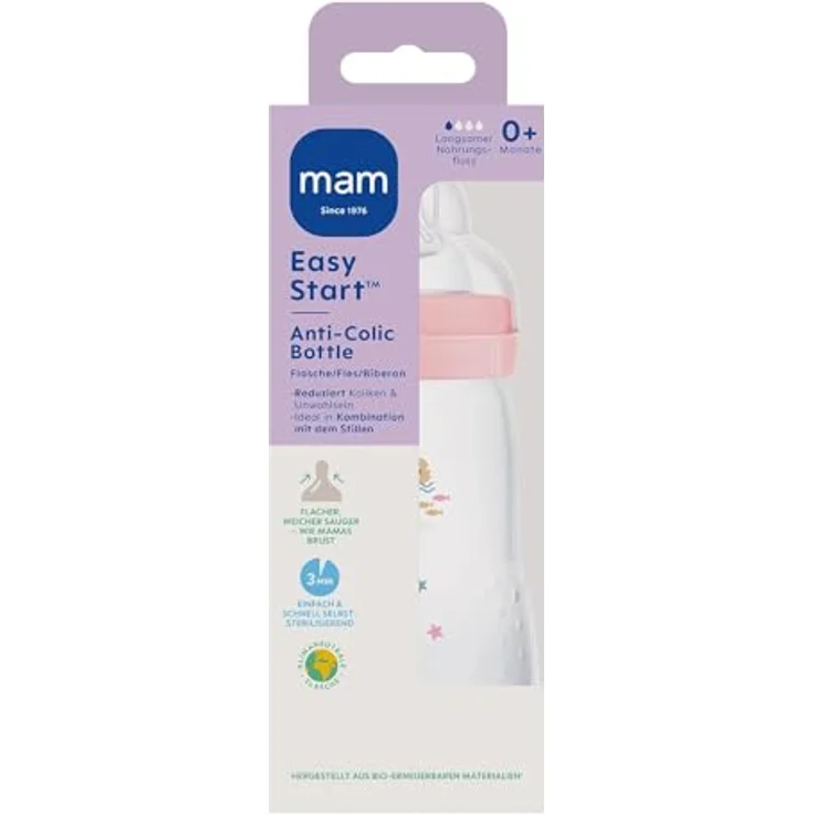MAM Easy Start Anti-Colic Babyflasche (260 ml), Baby Trinkflasche mit Bodenventil gegen Koliken, Sauger Größe 1, Schwan – Bild 2