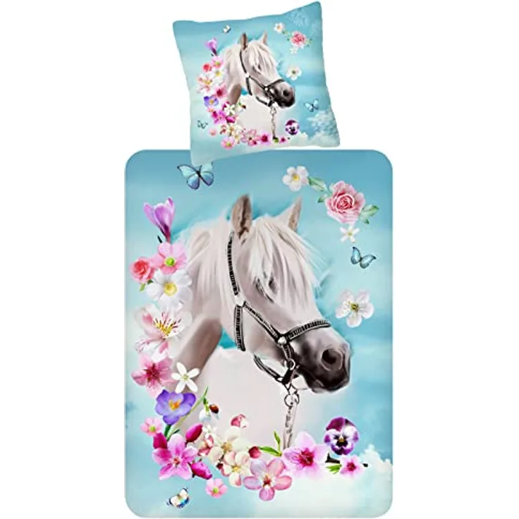 ESPiCO Bettwäsche Trendy Bedding My Beauty Pferd Ross Gaul Blumen Blüten Geblümt Bunt, 100% Baumwolle, Öko-Tex Standard 100, Größe: 135 cm x 200 cm