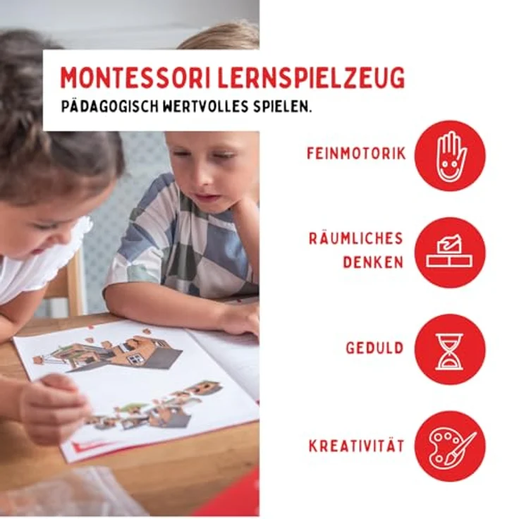 teifoc 4920 Steinbaukasten - Bauernhof, Kreativ-Bauset mit 230 Bauteilen, DIY Bausatz aus natürlichen Materialien, für Kinder ab 8 Jahren – Bild 4
