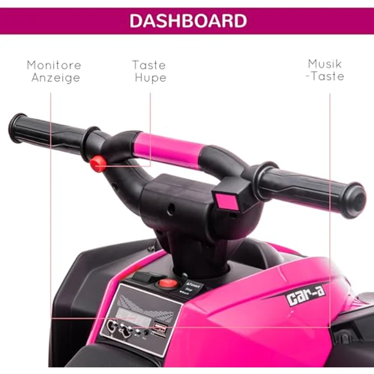 HOMCOM Elektro-Kinderquad mit USB-Anschluss, Kindermotorrad mit MP3-Musikplayer, Belastbarkeit 25 kg, für Kinder 3-5 Jahre, Rosa – Bild 6