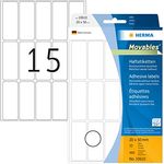 HERMA 10610 Vielzweck-Etiketten ablösbar, 480 Stück, 20 x 50 mm, 15 pro Bogen, selbstklebend, Haushaltsetiketten zum Beschriften, matt, blanko Papier Klebeetiketten Aufkleber, weiß
