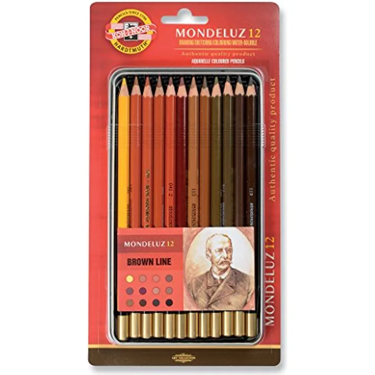 KOH-I-NOOR Mondeluz Brown Line Aquarell Buntstifte, 12er Pack aus 100 % FSC-Holz