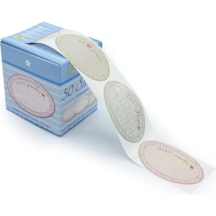 AVERY Zweckform 56861, Selbstklebende Marmeladen Etiketten in Pastell mit Goldprägung, 50 Stück (58x38mm), ablösbar und beschriftbar – Bild 1