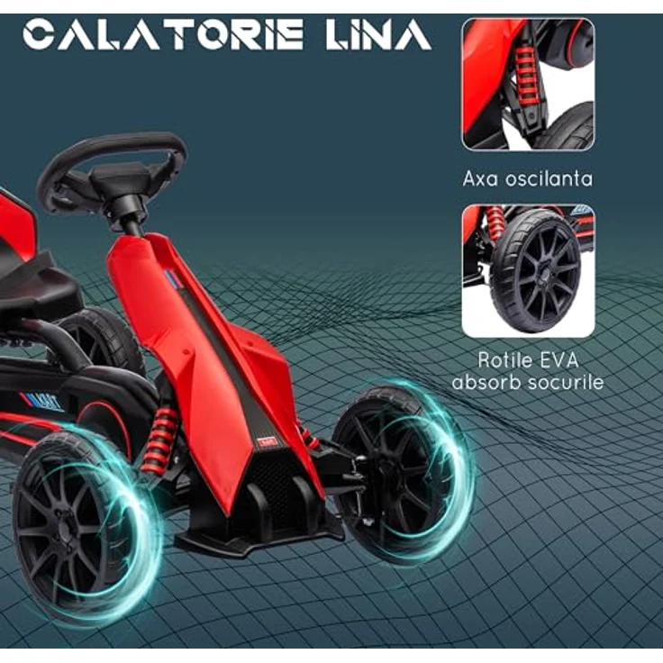 HOMCOM Go-Kart Kinderfahrzeug mit verstellbarem Sitz, Tretauto, Outdoor, für Kinder, Rot, Handbremse, 4-fach verstellbarer Sitz, EVA-Räder – Bild 6