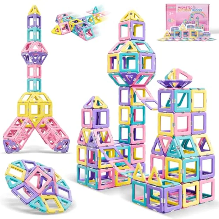 COOLJOY Magnetische Bausteine 40 Teile, Set aus Quadrat und Dreieck, sicheres Bauklötze Spielzeug für Kinder ab 3 Jahren, pädagogisches Magnetspielzeug für Jungen und Mädchen