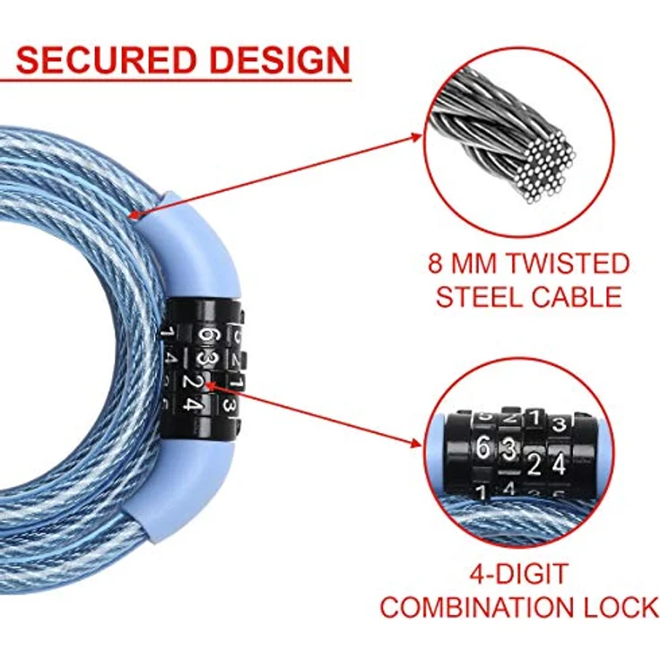 MASTER LOCK Kabelschloss, Stahl, 1,2 m x 8 mm, ideal für Fahrräder, Blau / Grün – Bild 2