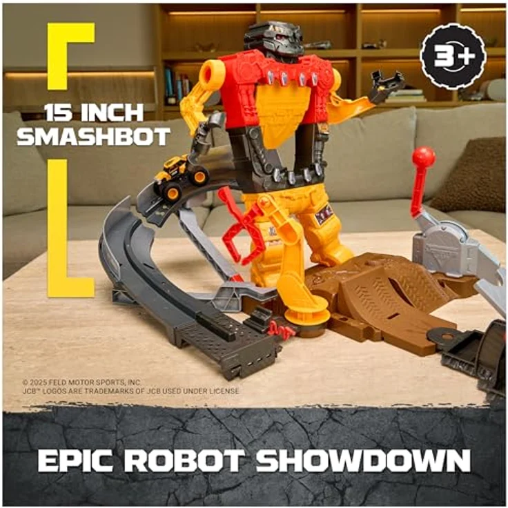 Monster Jam 1:64 Smash & Bash Smashbot Playset, mit verstellbarem Launcher und reparierbarem Roboter, inklusive Smash & Bash JCB Digatron Truck – Bild 2