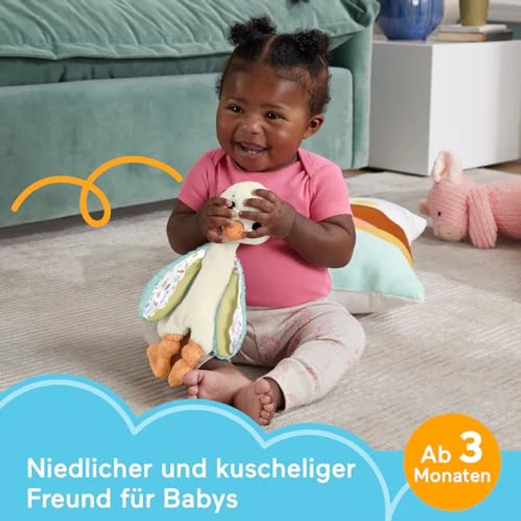 Fisher-Price® Schnuffeltuch Schmusegans, Plüsch-Spielzeug mit Stoffflügeln und Klingelgeräusch – Bild 3