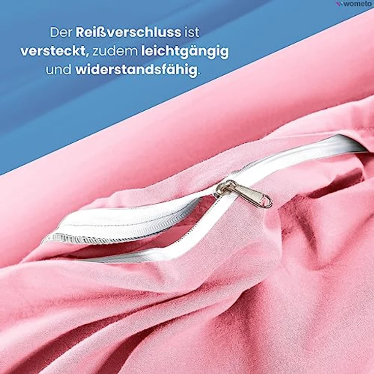 wometo Bettwäsche Renforce Stone-Washed 135x200 & 80x80 100% Baumwolle - rosa OekoTex weich modern Used-Look Leinen-Optik – Bild 5