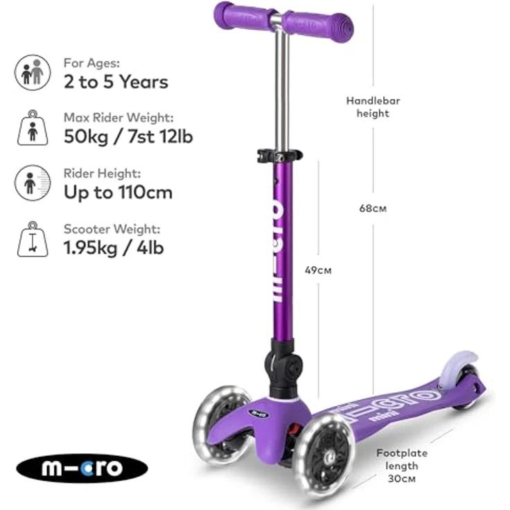 MICRO Mini micro Deluxe Foldable LED | Das ORIGINAL | Kinderroller ab 2 Jahren | Inklusive LED Rollen | Pink | Direkt vom Hersteller – Bild 2