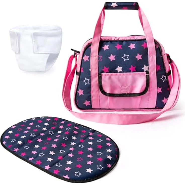Bayer Design 69016AA Wickeltasche für Puppen, Blau/Rosa, mit Winkelunterlage und Stoffwindel – Bild 1