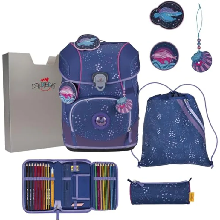 DerDieDas® Schulrucksack ErgoFlex Tiny Set, modischer Rucksack mit verstärktem Taschenboden und smartem Innenleben, schwarz
