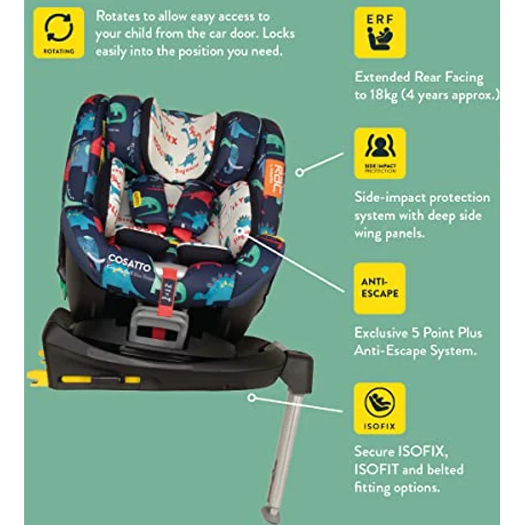 Cosatto Come & Go Rotate Kindersitz – 0-4 Jahre, Gruppe 0+/1, i-Size, ISOFIX, Seitenaufprallschutz, Anti Escape, Erweiterter Reboarder (Pretty Flamingo) – Bild 2