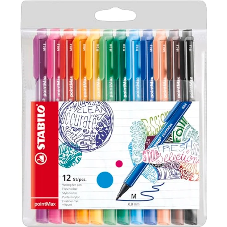 STABILO Faserstift STABILO pointMax Filzstift - 0,8 mm - 12er Set, robuste Nylonspitze, handliche Stiftlänge - blau – Bild 2