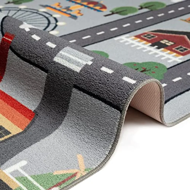 Teppich-Traum Kinder Spielteppich Stadtlandschaft grau, 160 cm rund, rutschfest und schadstofffrei, für Allergiker geeignet – Bild 3