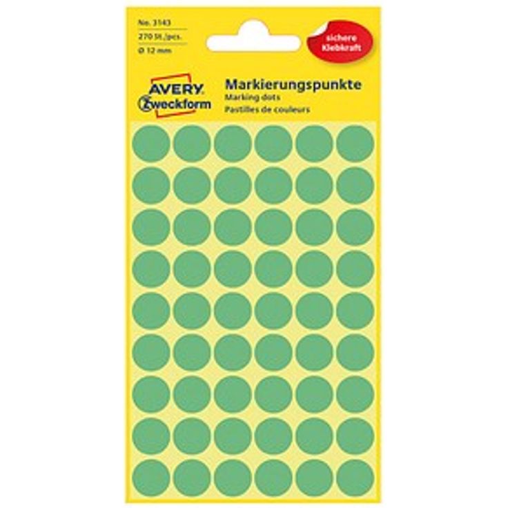 AVERY Zweckform Klebepunkte 3143, grün Ø 12,0 mm, 270 Stück, beschriftbar