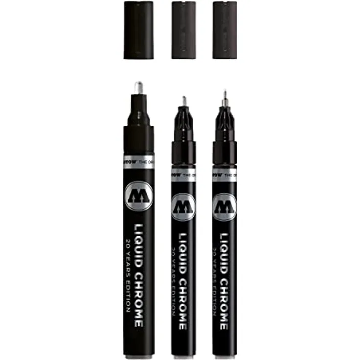 Molotow Liquid Chrome Marker 3er Set (Strichbreiten 1,0 , 2,0 und 4,0mm, Spezialtinte mit echtem Spiegeleffekt für Modellbau, Graffiti & Hobby) chrom