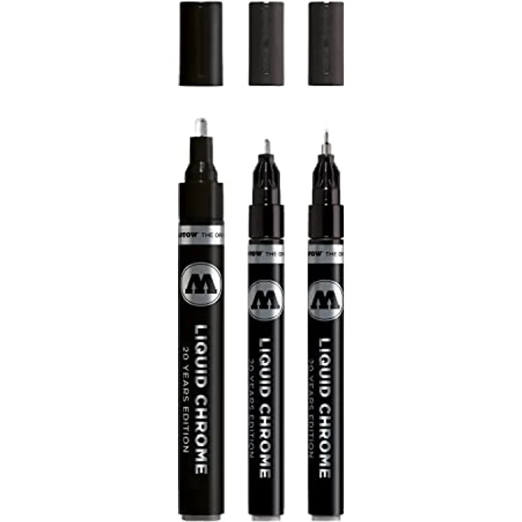 Molotow Liquid Chrome Marker 3er Set (Strichbreiten 1,0 , 2,0 und 4,0mm, Spezialtinte mit echtem Spiegeleffekt für Modellbau, Graffiti & Hobby) chrom – Bild 1
